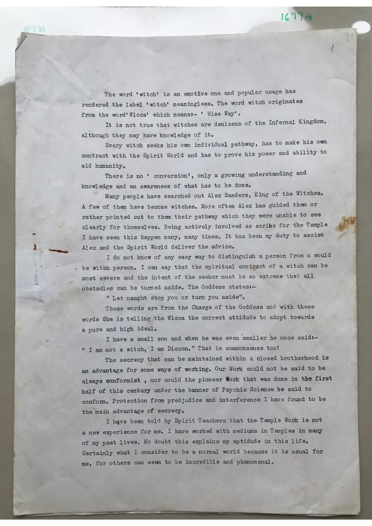 Typewritten Notes by Derek Taylor re Alex, Document 1677