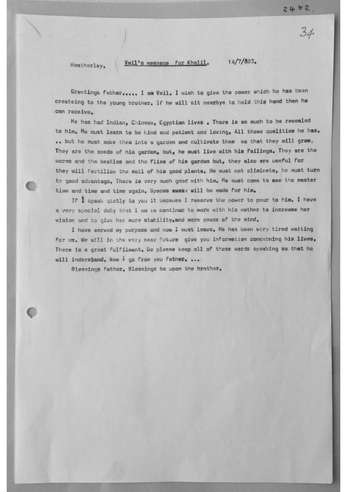 Trance notes - Veil's message for Khalil, document 2482