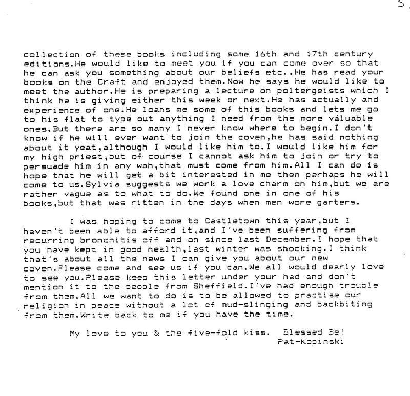 1963 Letter from Patricia Kopinski to Gerald Gardner - Transcription