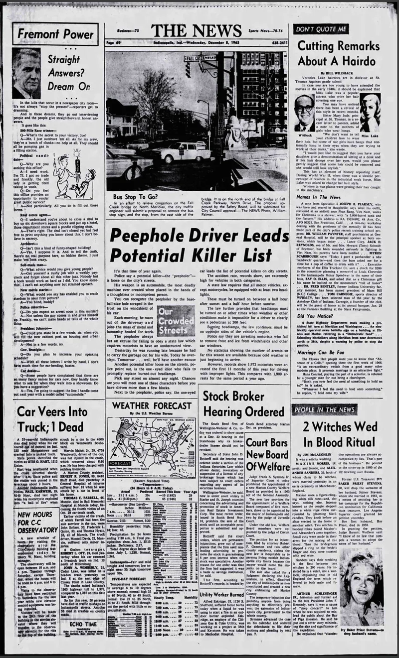 '2 Witches Wed In Blood Ritual', The Indianapolis News, 8 December 1965