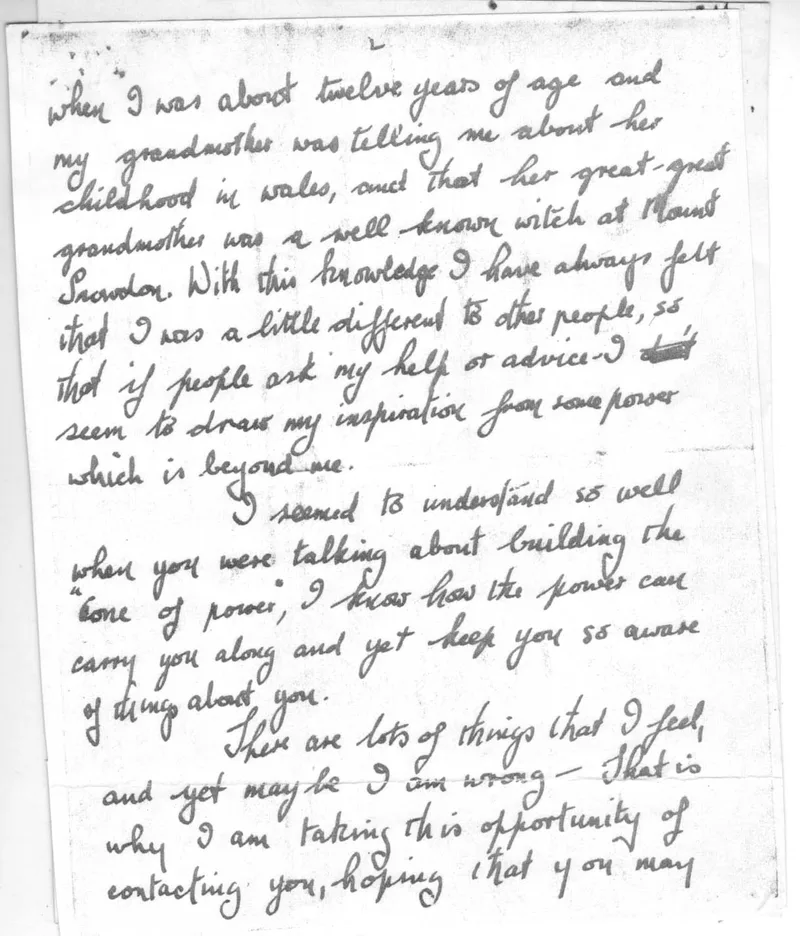 Alex Sanders' first letter to Patricia Crowther in 1961