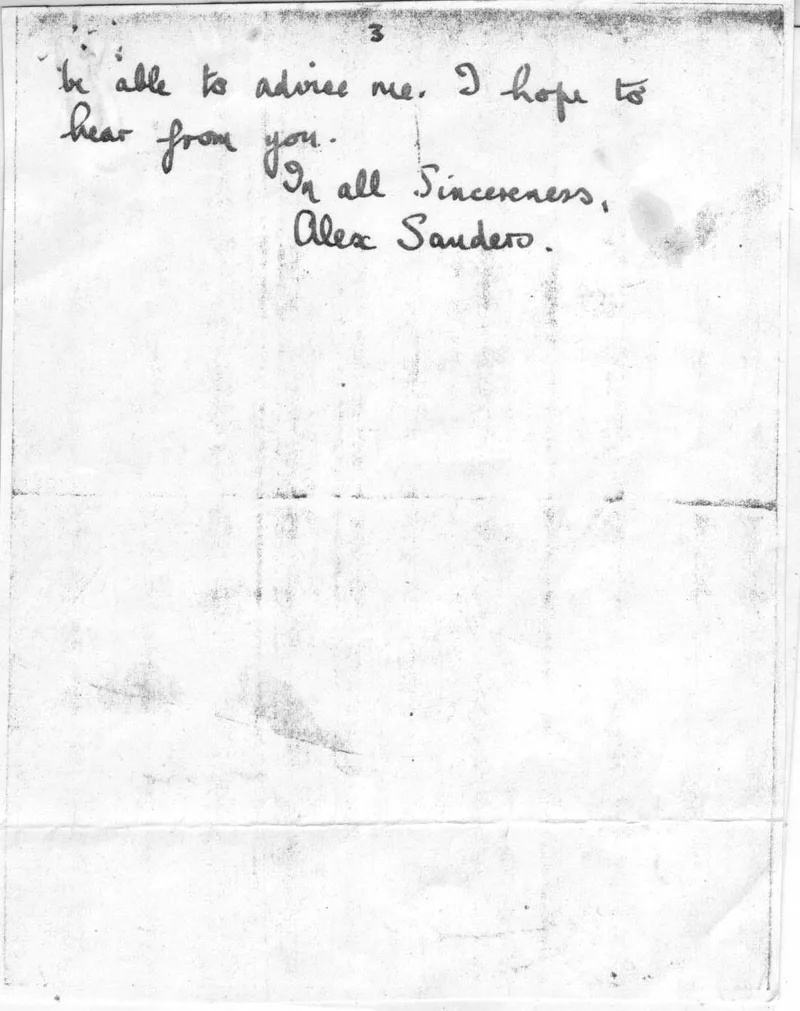 Alex Sanders' first letter to Patricia Crowther in 1961