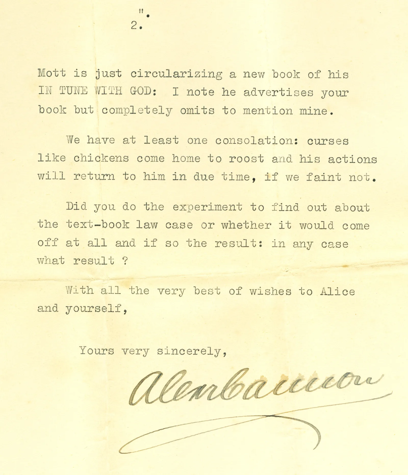 Letter from Dr Alexander Cannon to Arthur Spray, 26 October 1935
