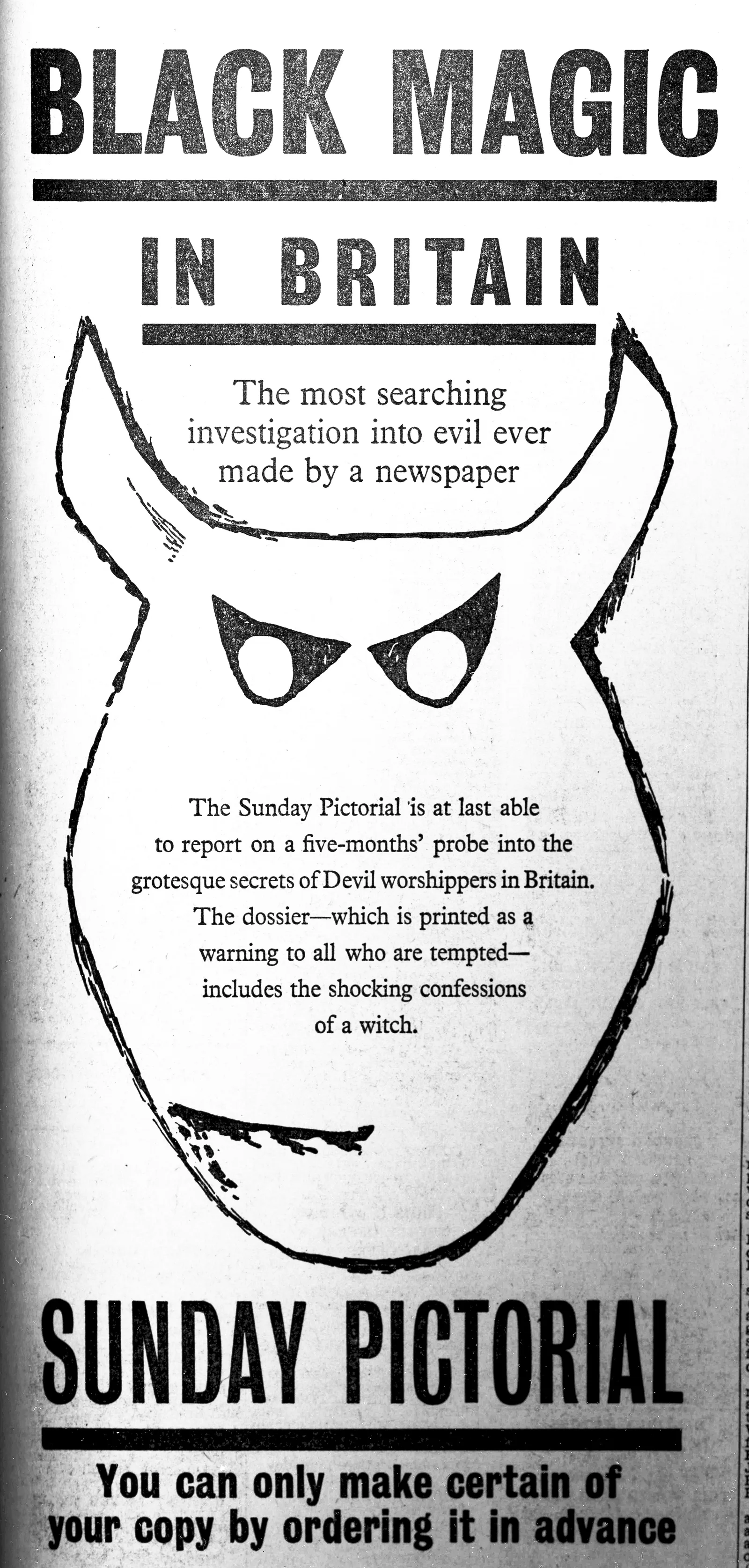 'Black Magic in Britain', Sunday Pictorial advertisement, Bexhill Observer, 21 May 1955