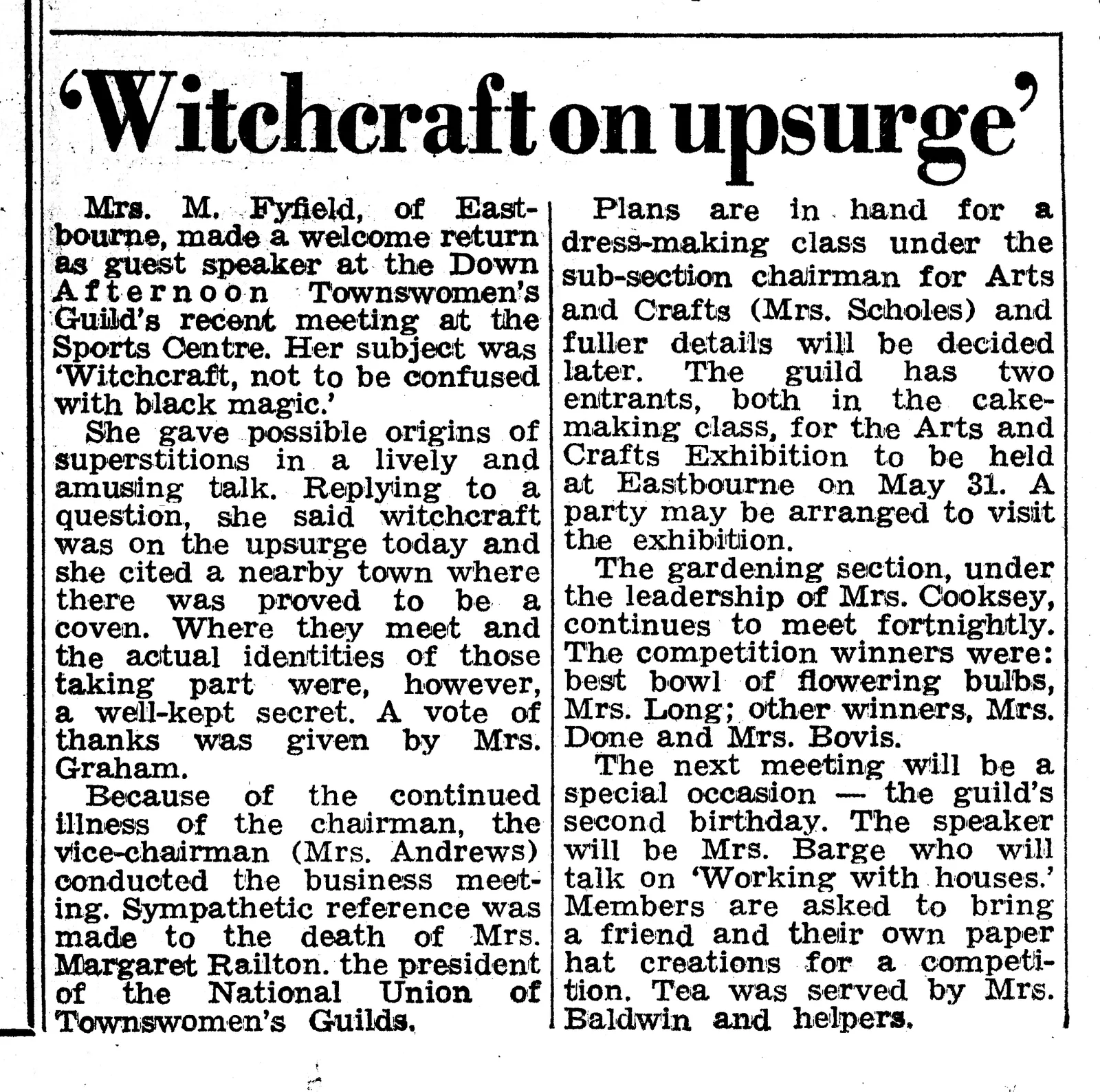 'Witchcraft on upsurge', Bexhill Observer, 25 February 1967