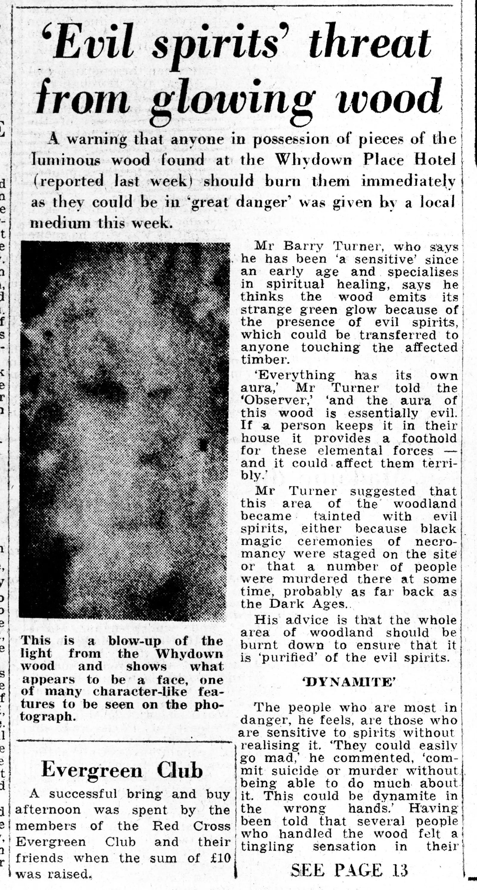 ''Evil spirits' threat from glowing wood', Bexhill Observer, 9 October 1971