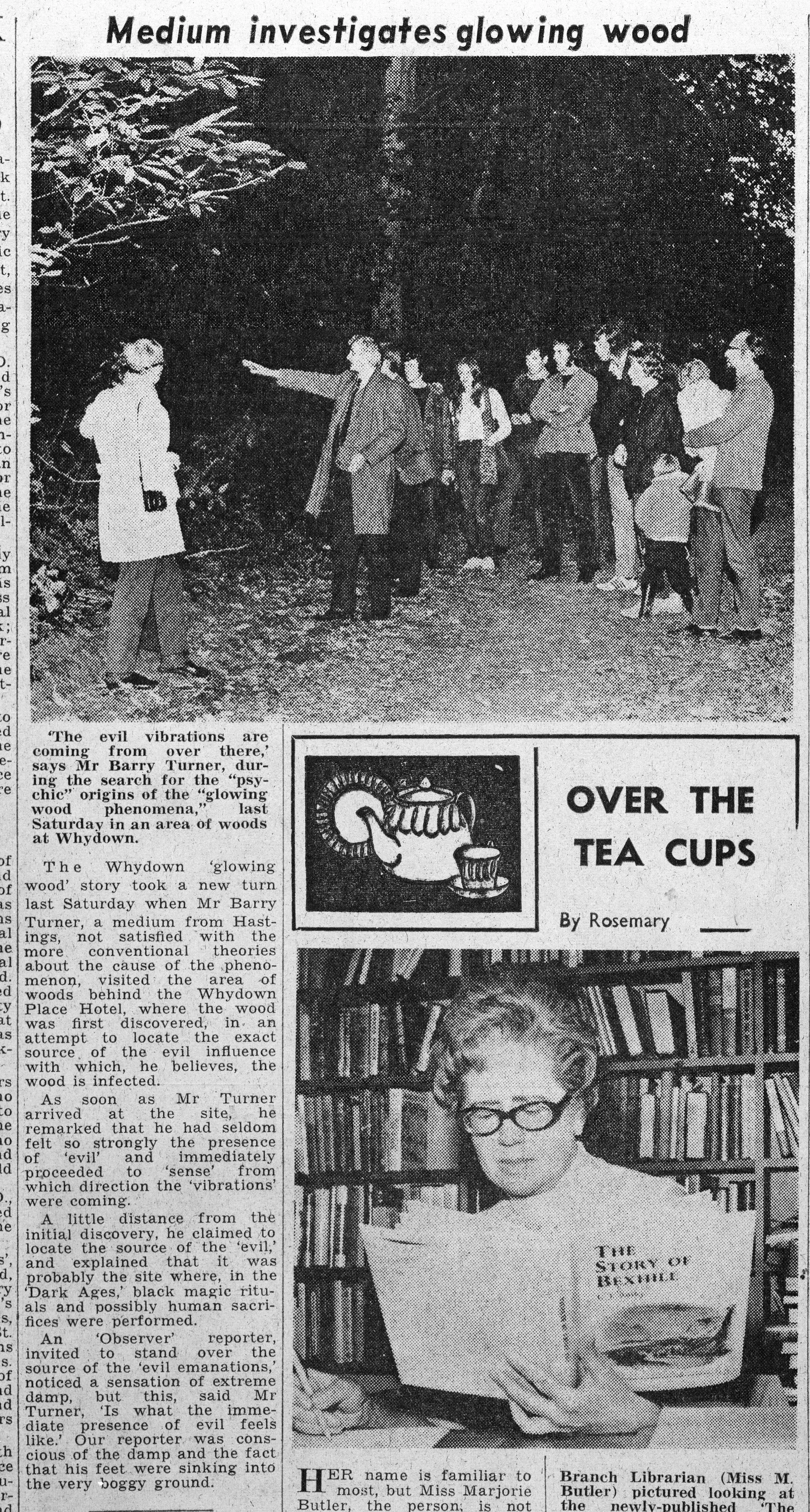 'Medium investigates glowing wood', Bexhill Observer, 23 October 1971