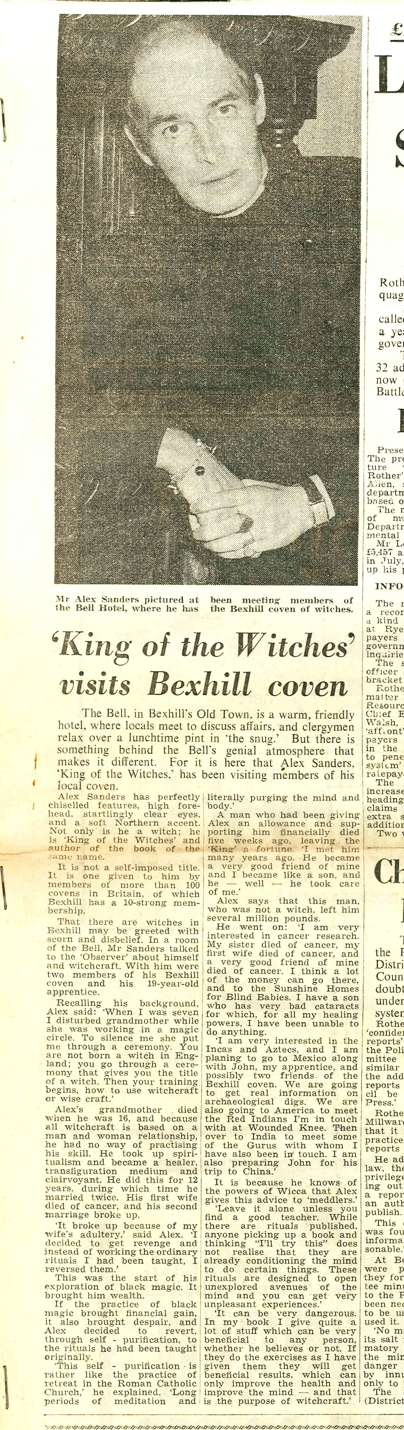 'King of the Witches' visits Bexhill coven, Bexhill Observer, 29 September 1973