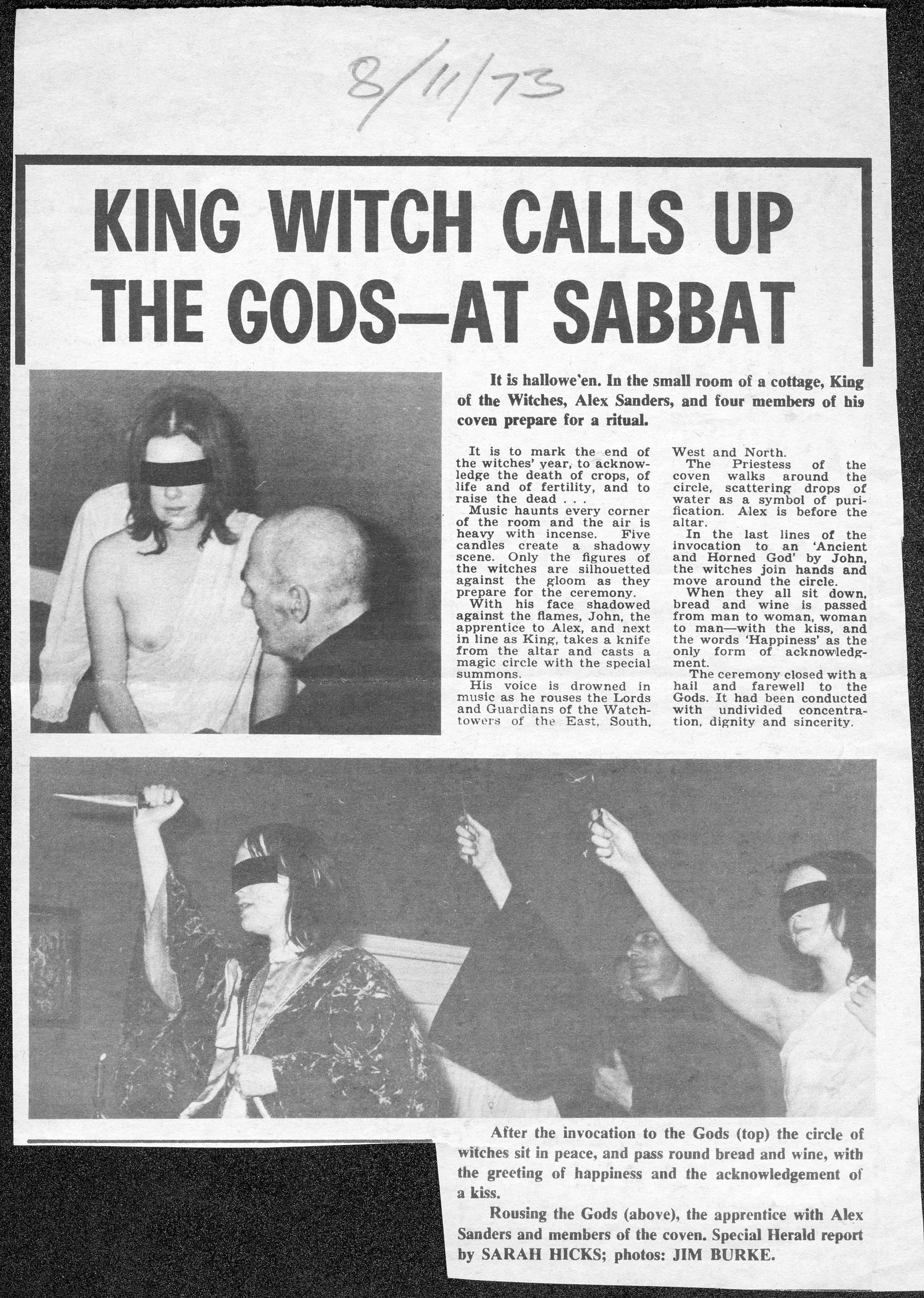'King Witch Calls Up The Gods At Sabbat', Herald, 8 November 1973