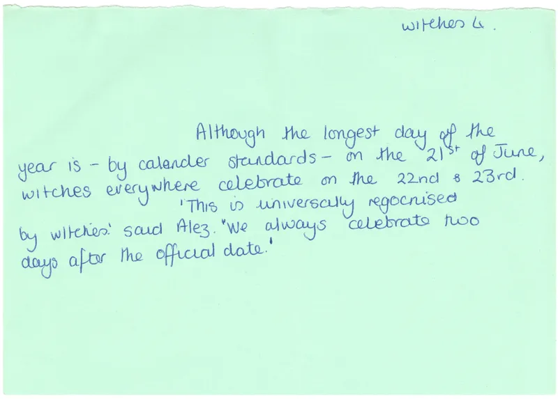 Six green caption cards, 'Witches 1' to 'Witches 6', June 1974