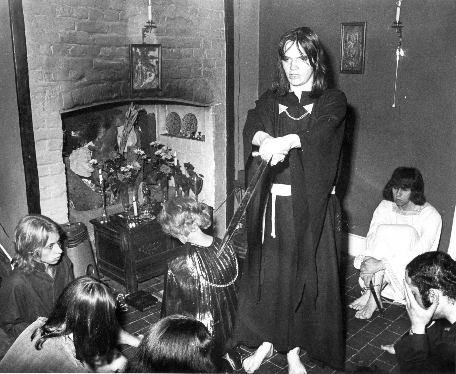 The apprentice John holding the sword, Chantry Cottage, 2 July 1974