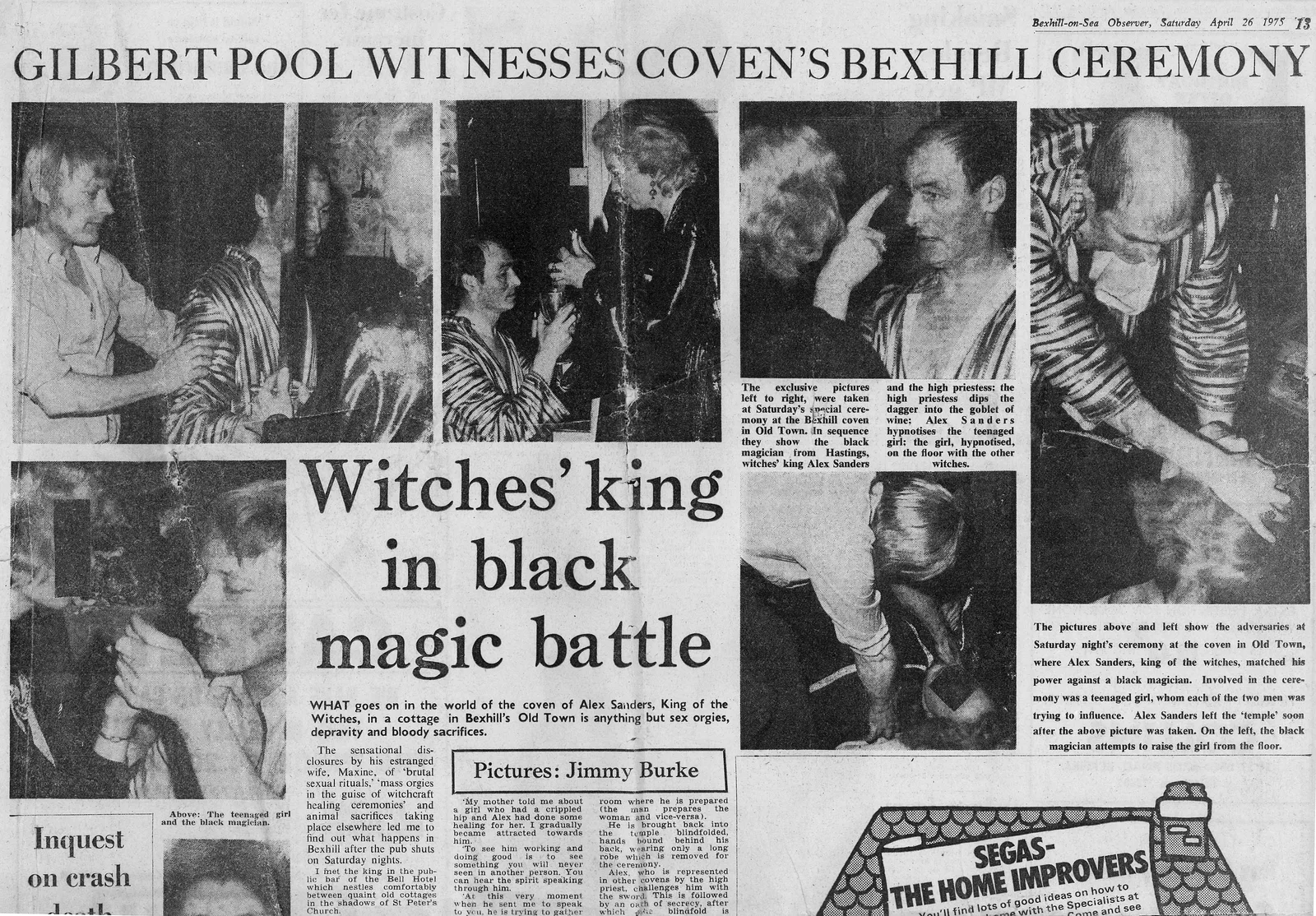 'Witches' king in black magic battle', Bexhill Observer, 26 April 1975
