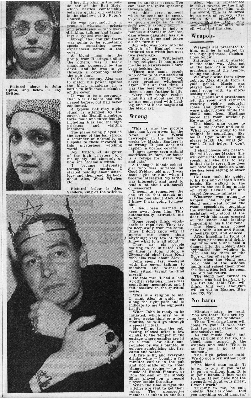 'Witches' king in black magic battle', Bexhill Observer, 26 April 1975