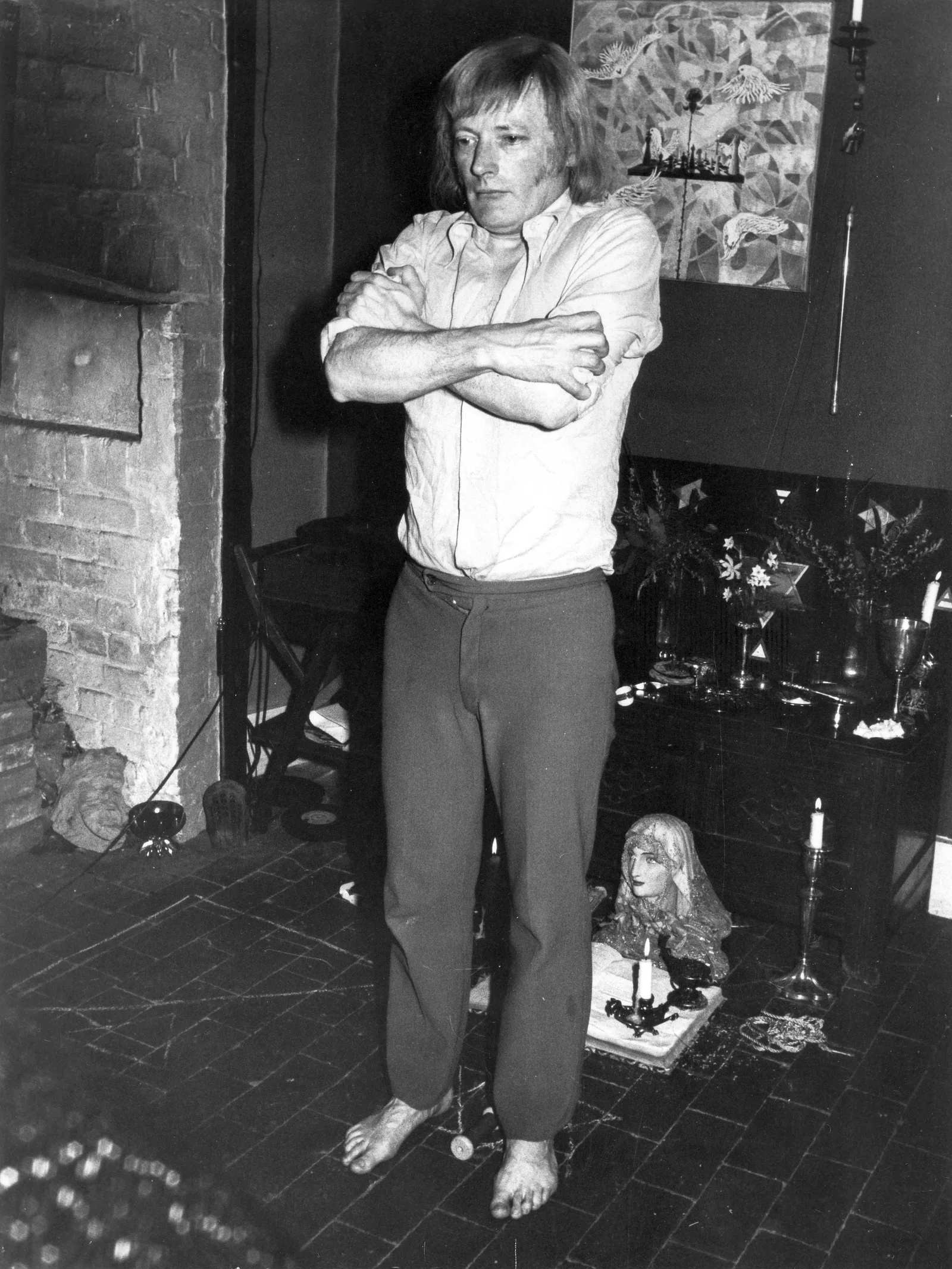 The visiting magician standing in the temple, Chantry Cottage, 23 April 1975