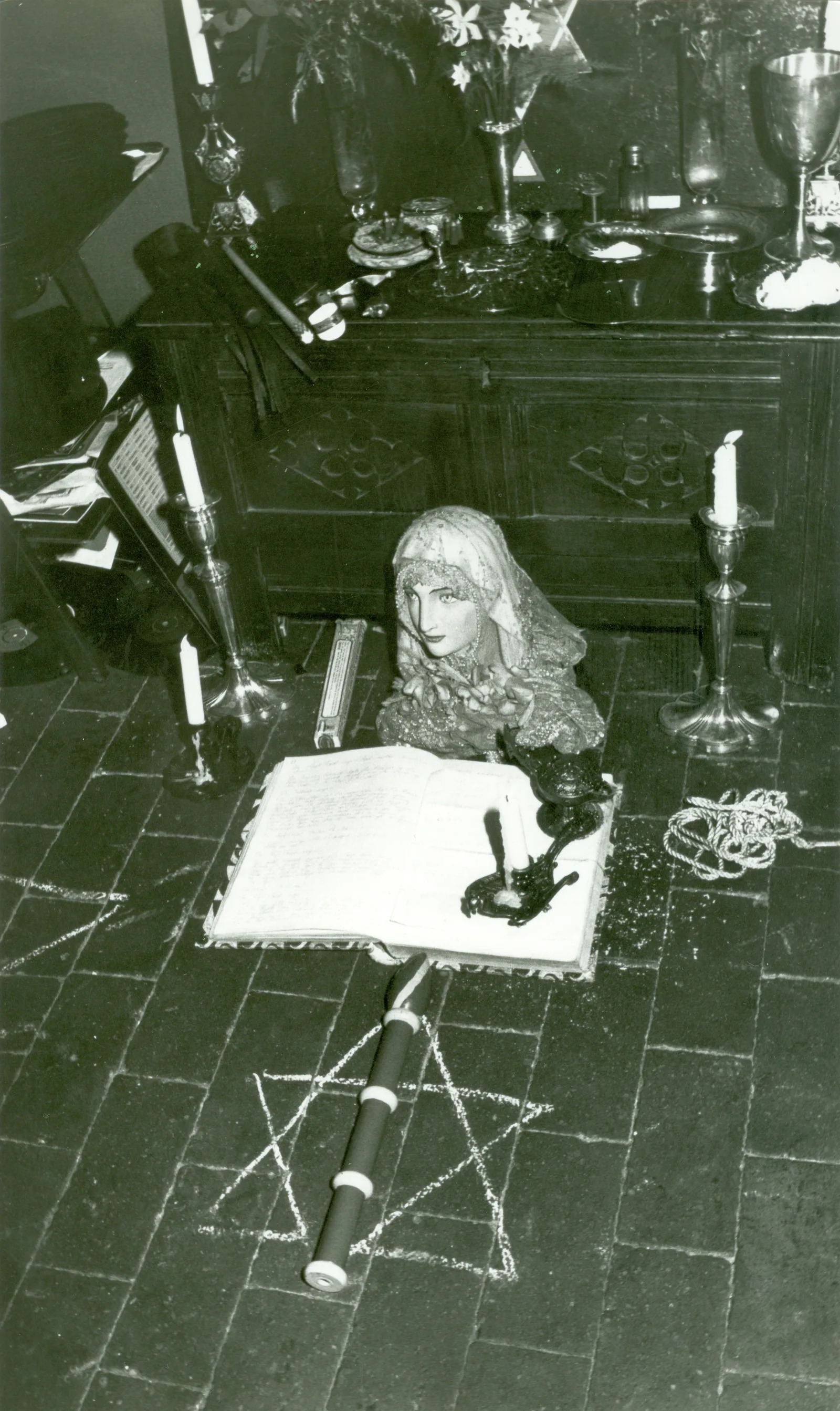 The altar in the temple, wide view, Chantry Cottage, 23 April 1975