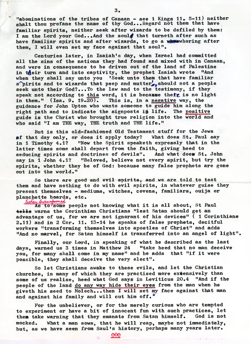Reader's letter to the Bexhill Observer on the witchcraft story, three pages, 1975