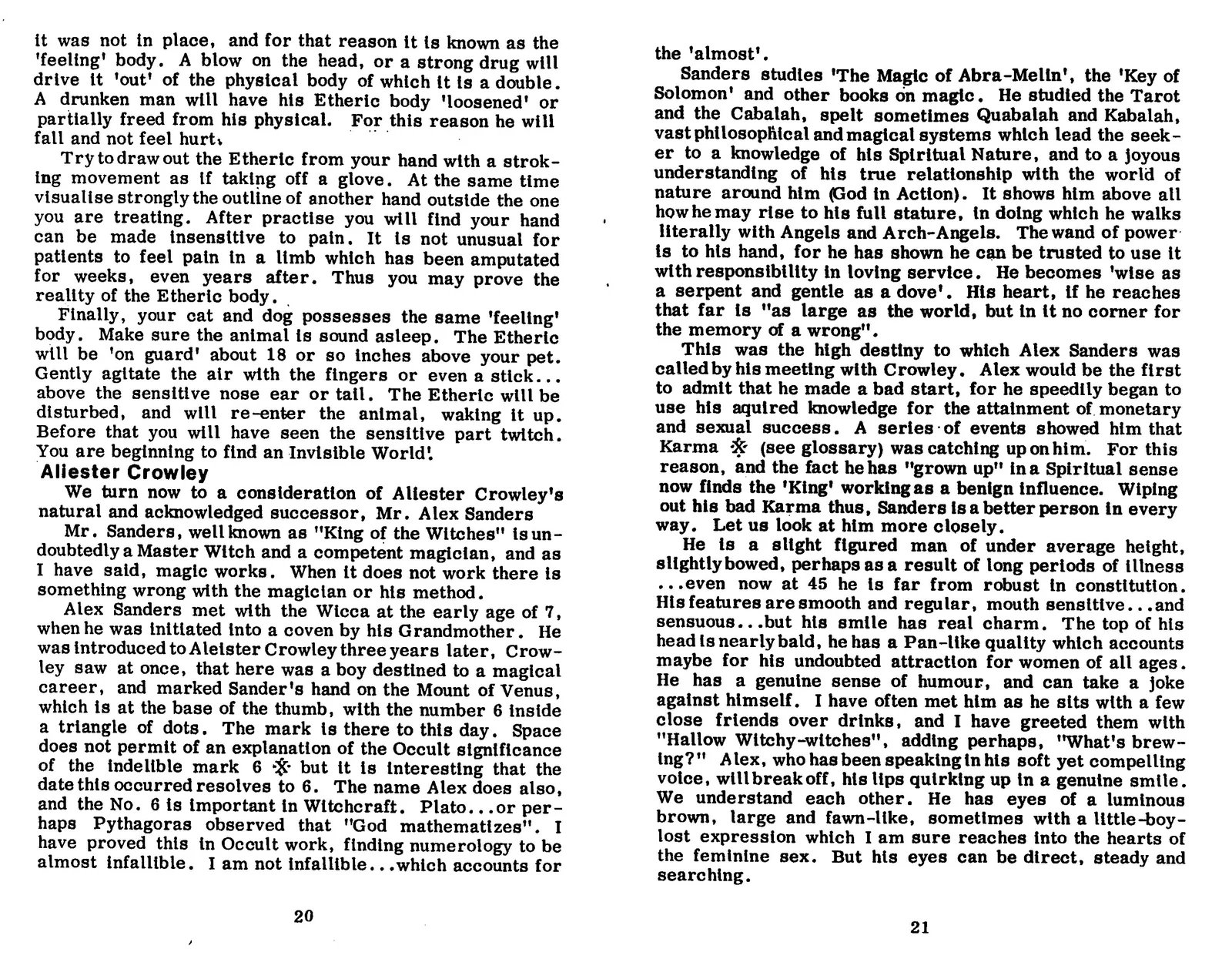 'Sussex Witchcraft' by Noel F. Armstrong, pages on Alex Sanders, 1976