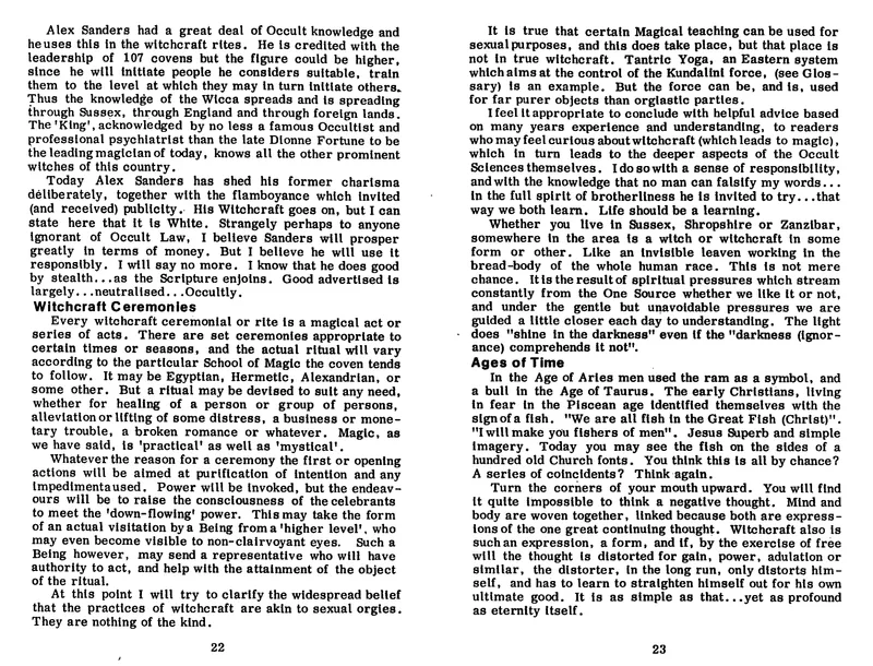 'Sussex Witchcraft' by Noel F. Armstrong, pages on Alex Sanders, 1976