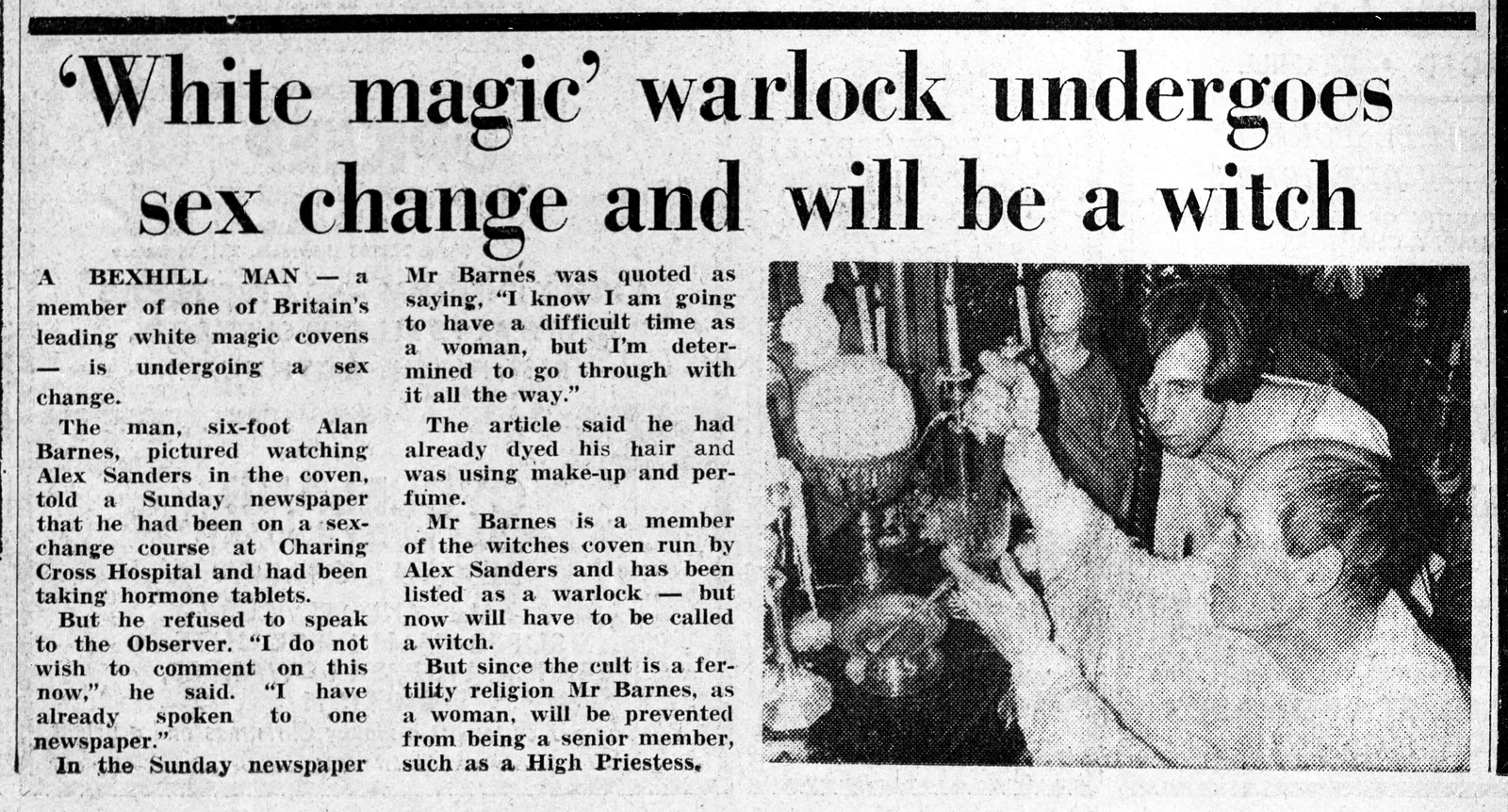 Bexhill Observer report on a coven member, December 1978 or 1979