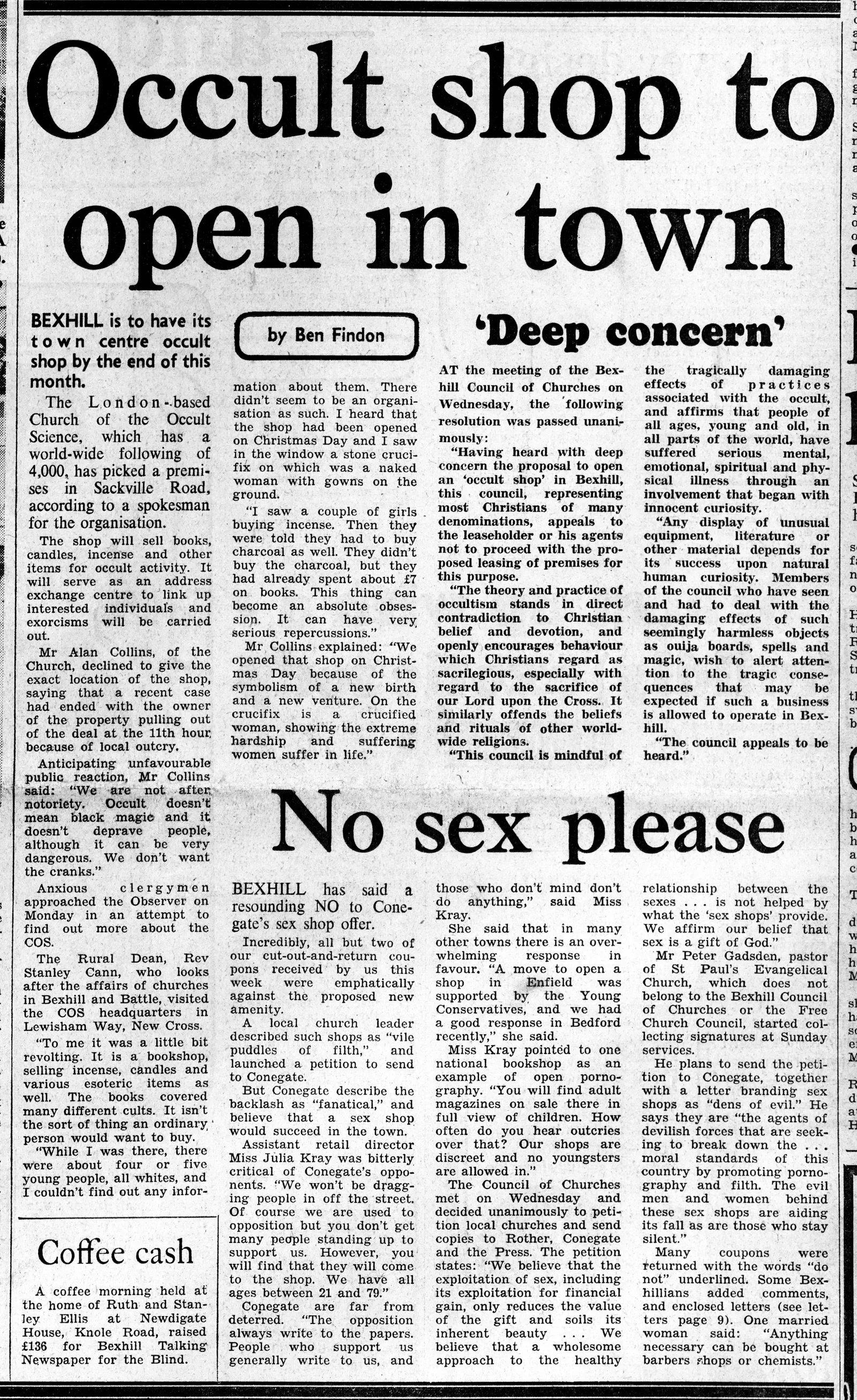 'Occult shop to open in town', Bexhill Observer, 10 October 1981