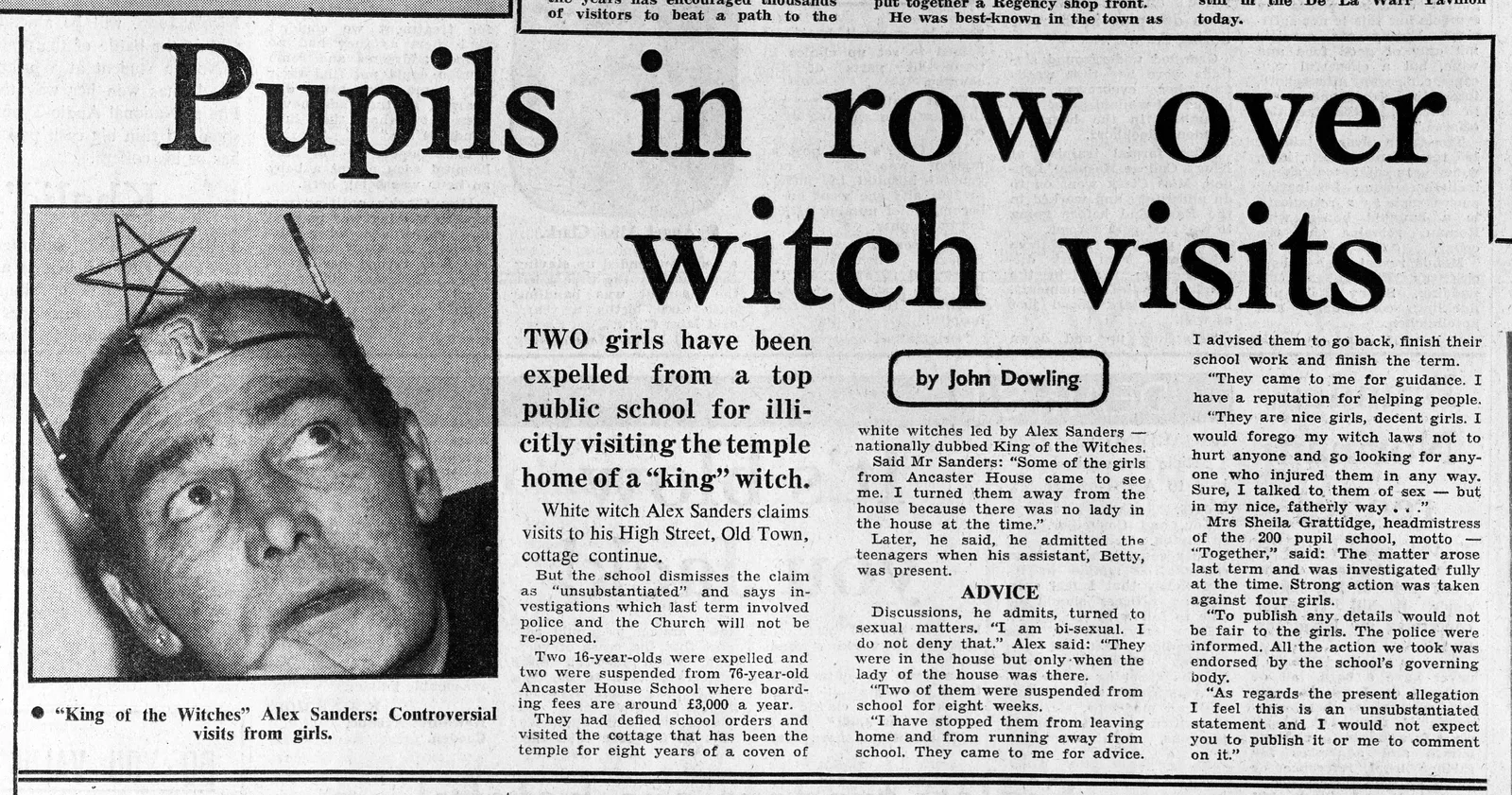 'Pupils in row over witch visits', Bexhill Observer, 10 July 1982