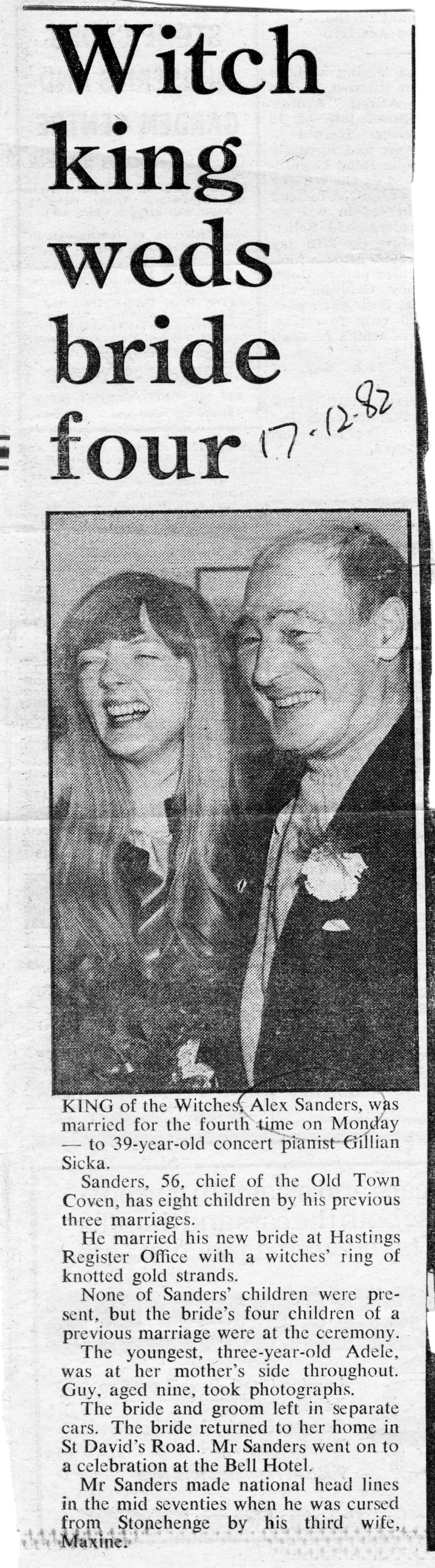 'Witch king weds bride four', Bexhill Observer, 23 December 1982