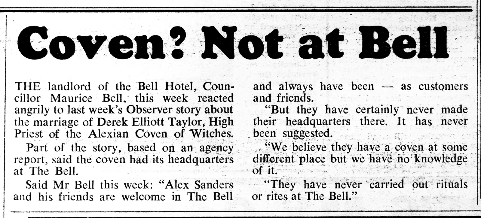 'Coven? Not at Bell', Bexhill Observer, 22 October 1983