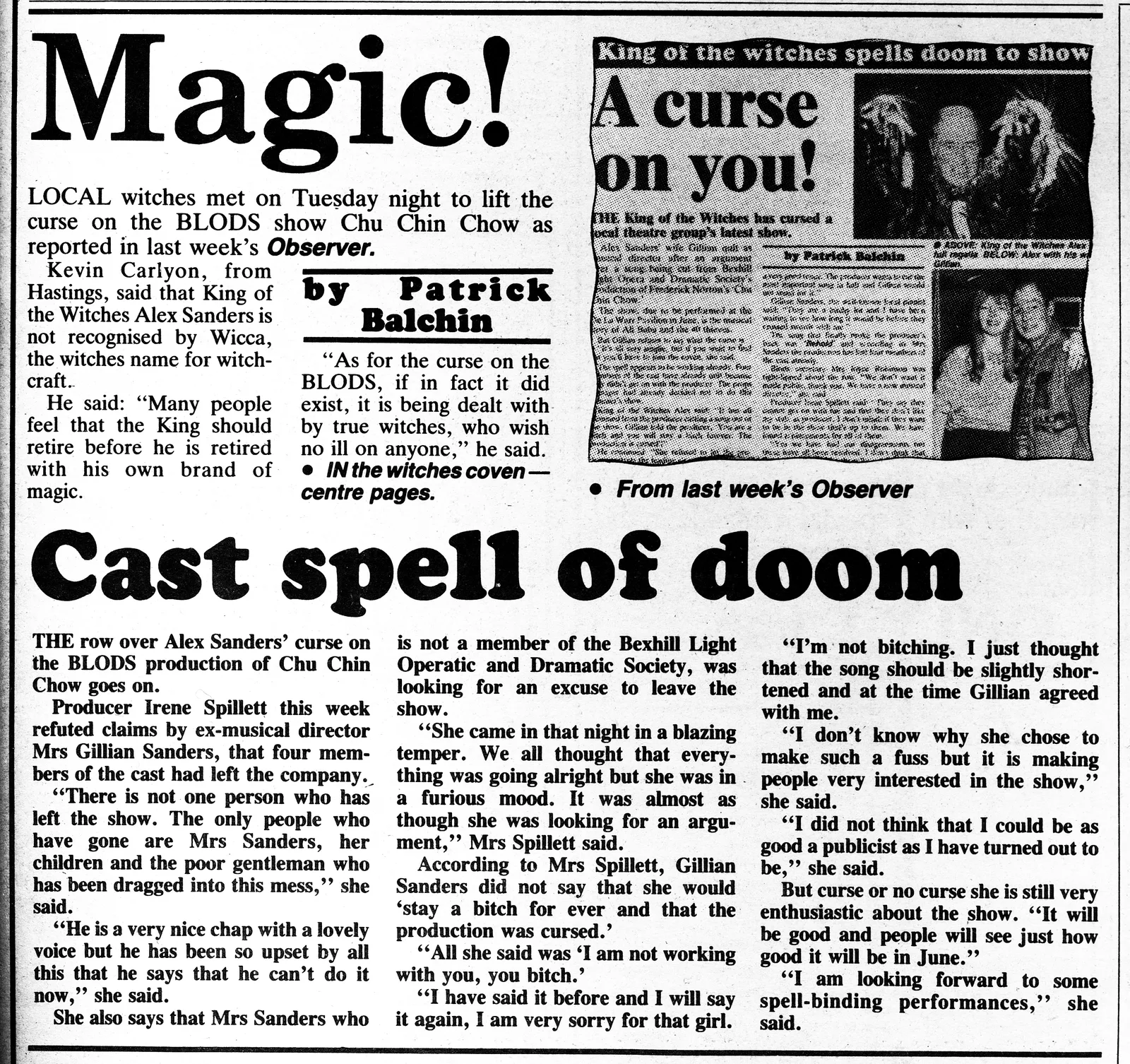 'Magic! Casts a spell of doom', Bexhill Observer, 7 March 1985