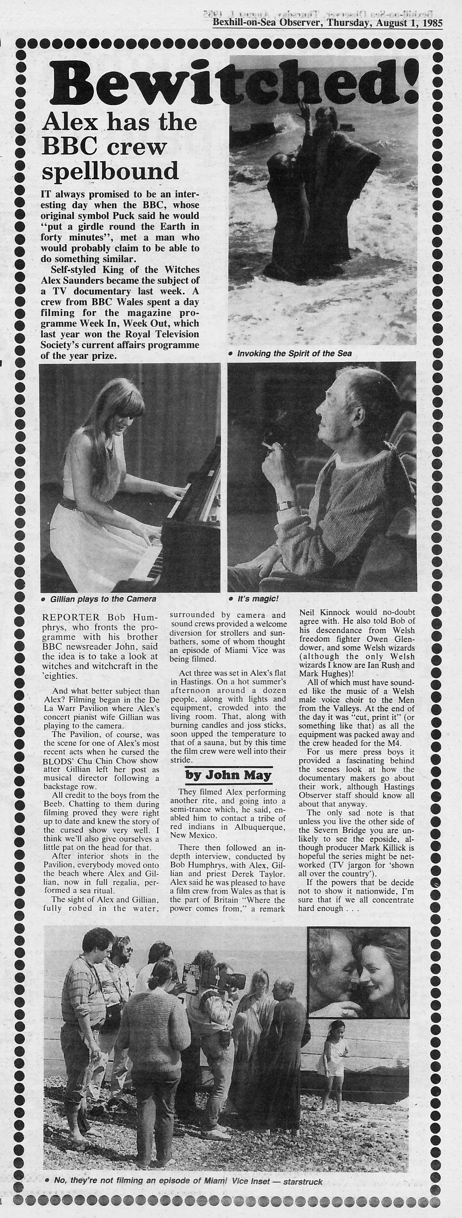 'Bewitched! Alex had the BBC crew spellbound', Bexhill Observer, 1 August 1985