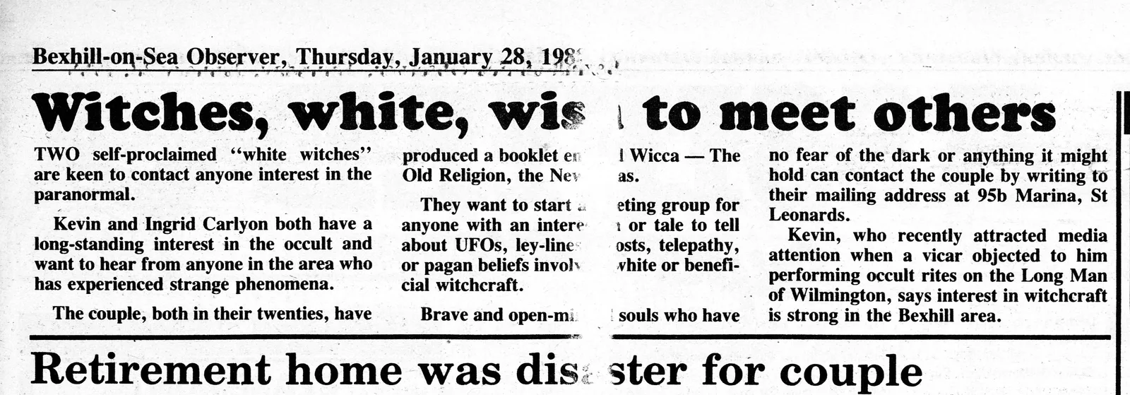 'Witches, white, wish to meet others', Bexhill Observer, 28 January 1988