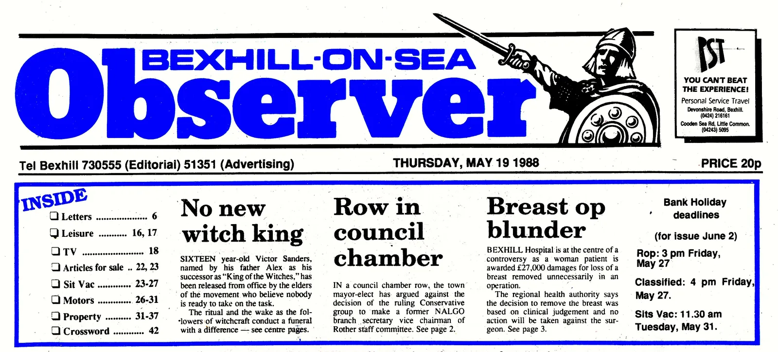 'No new witch king', Bexhill Observer, 19 May 1988