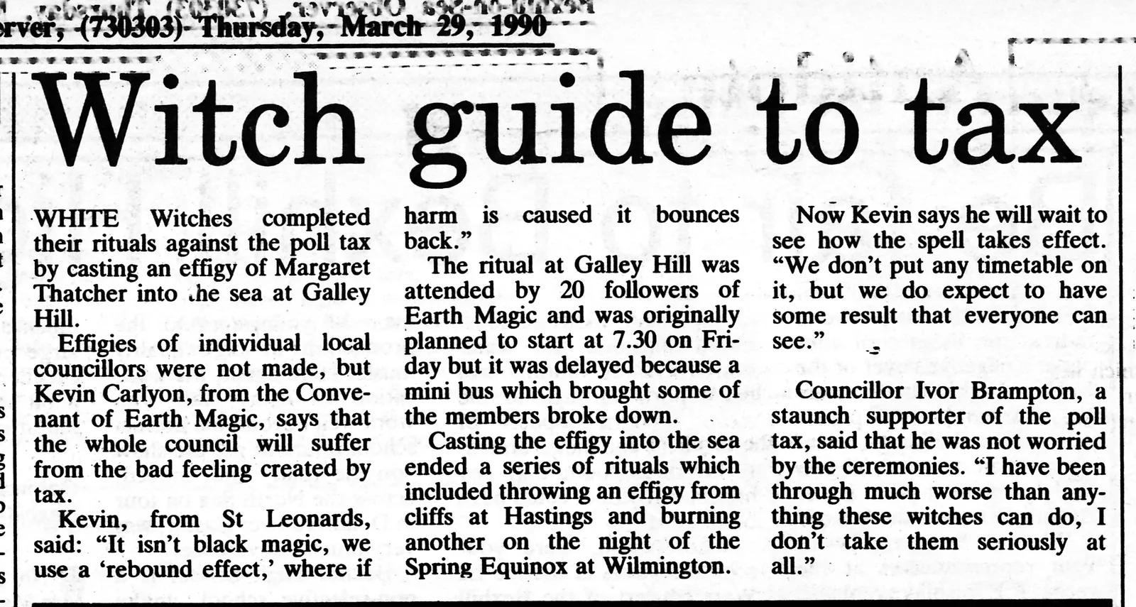 'Witch guide to tax', Bexhill Observer, 29 March 1990