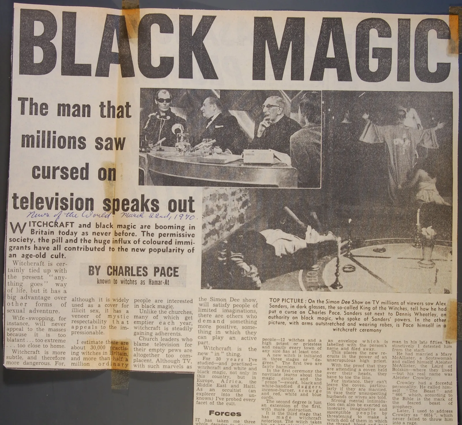 BLACK MAGIC, The Man That Millions Saw Cursed On Television Speaks Out - Newspaper article