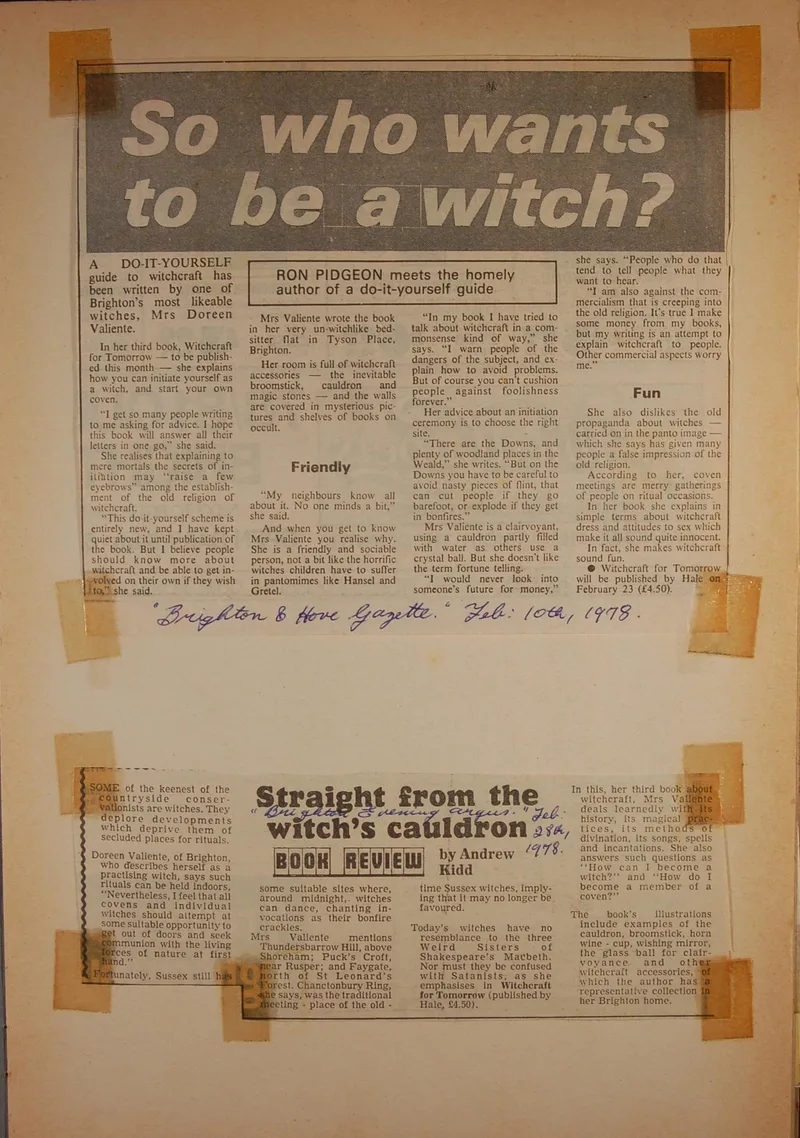 Newspaper article - Broomstick in a bed-sit