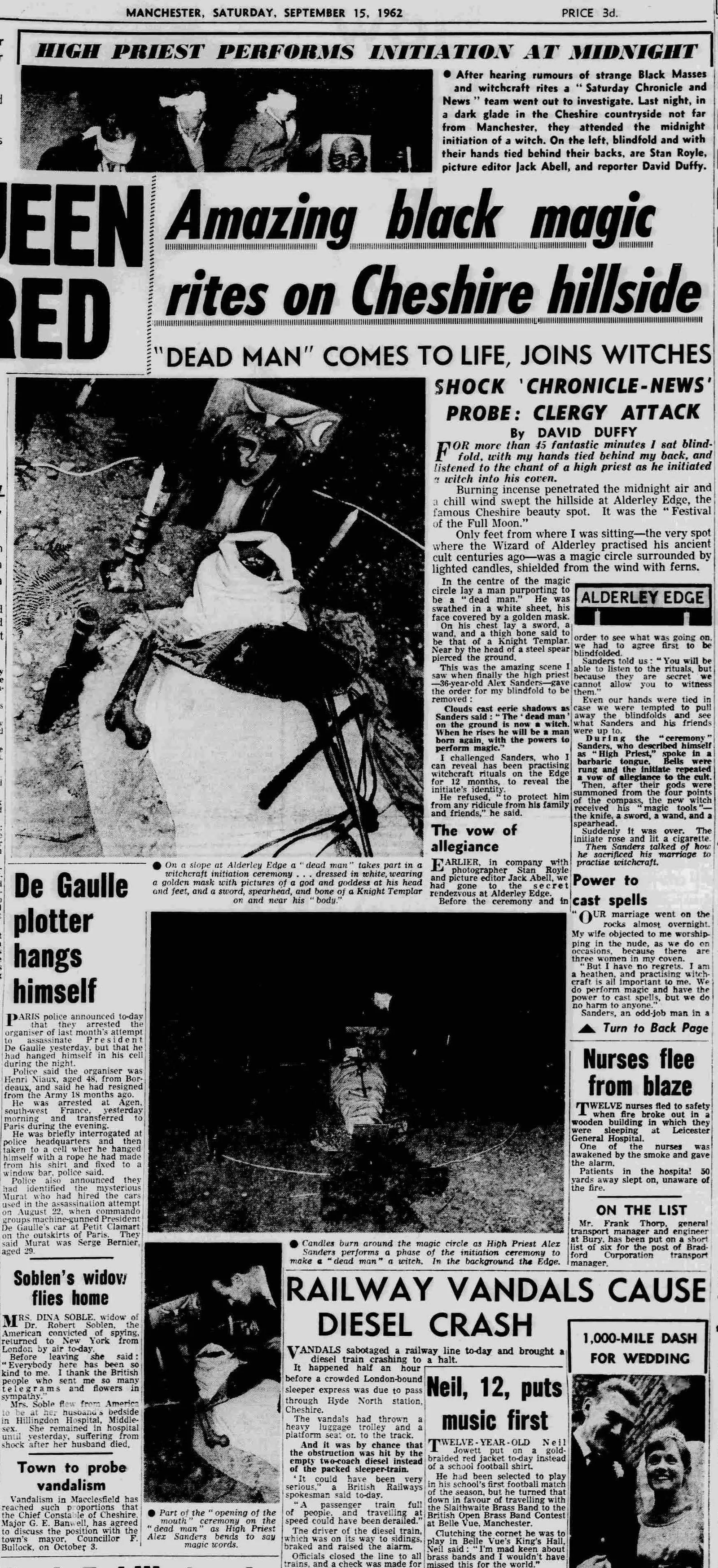 '"Dead man" comes to life, joins witches', Manchester Evening News, 15 September 1962, as printed
