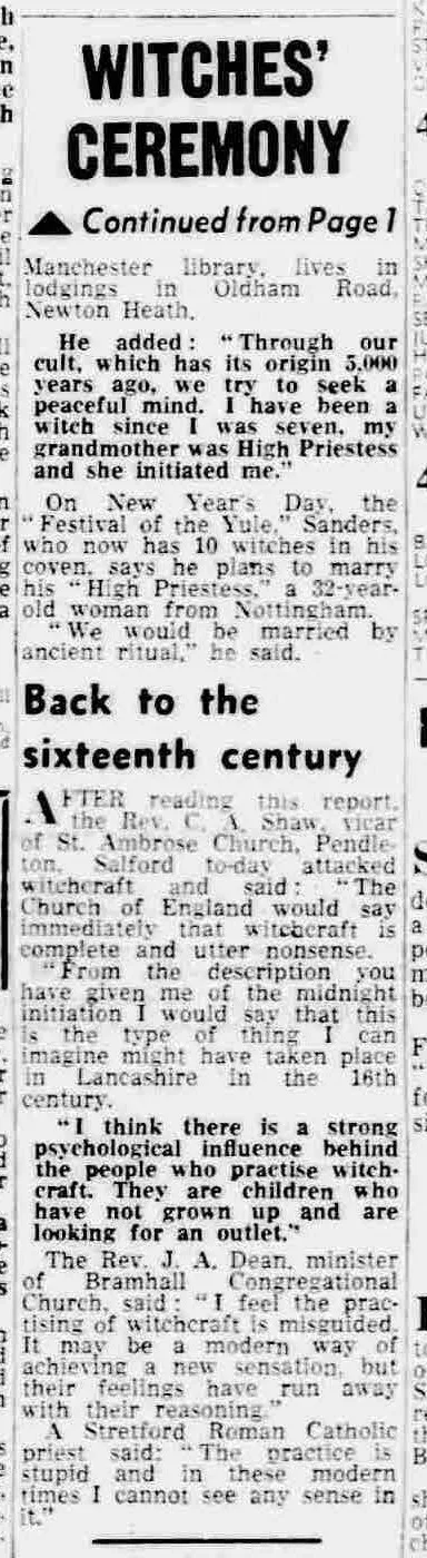 '"Dead man" comes to life, joins witches', Manchester Evening News, 15 September 1962, as printed