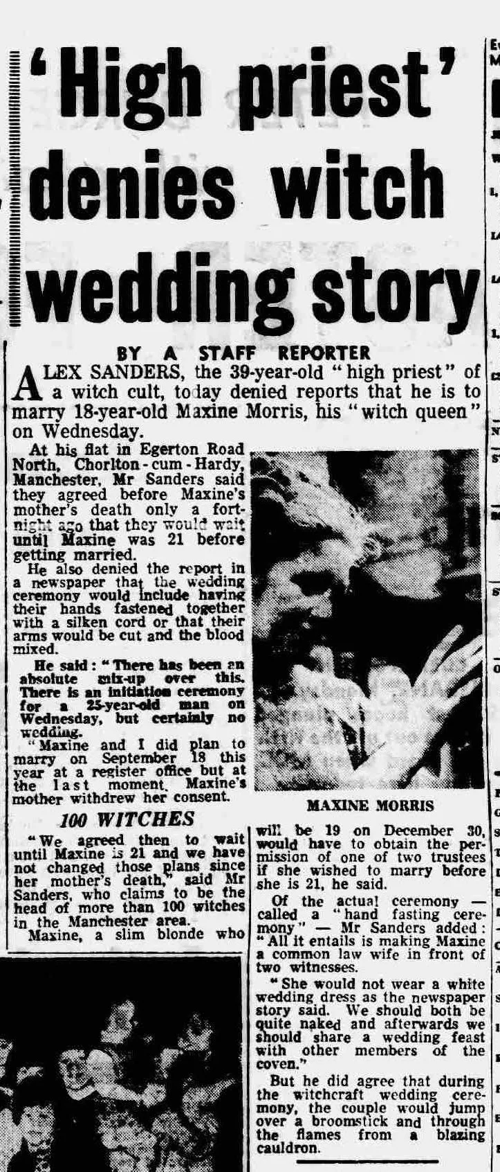'"High priest" denies witch wedding story', Manchester Evening News, 6 December 1965