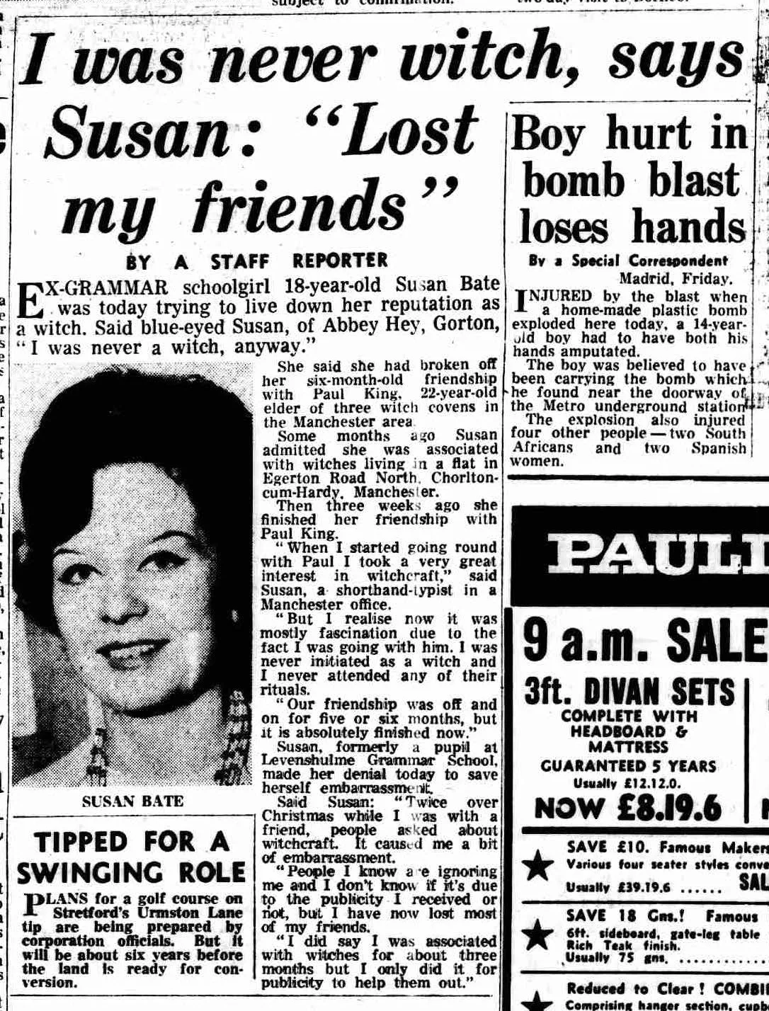 'I was never witch, says Susan: "Lost my friends"', Manchester Evening News, 7 January 1966