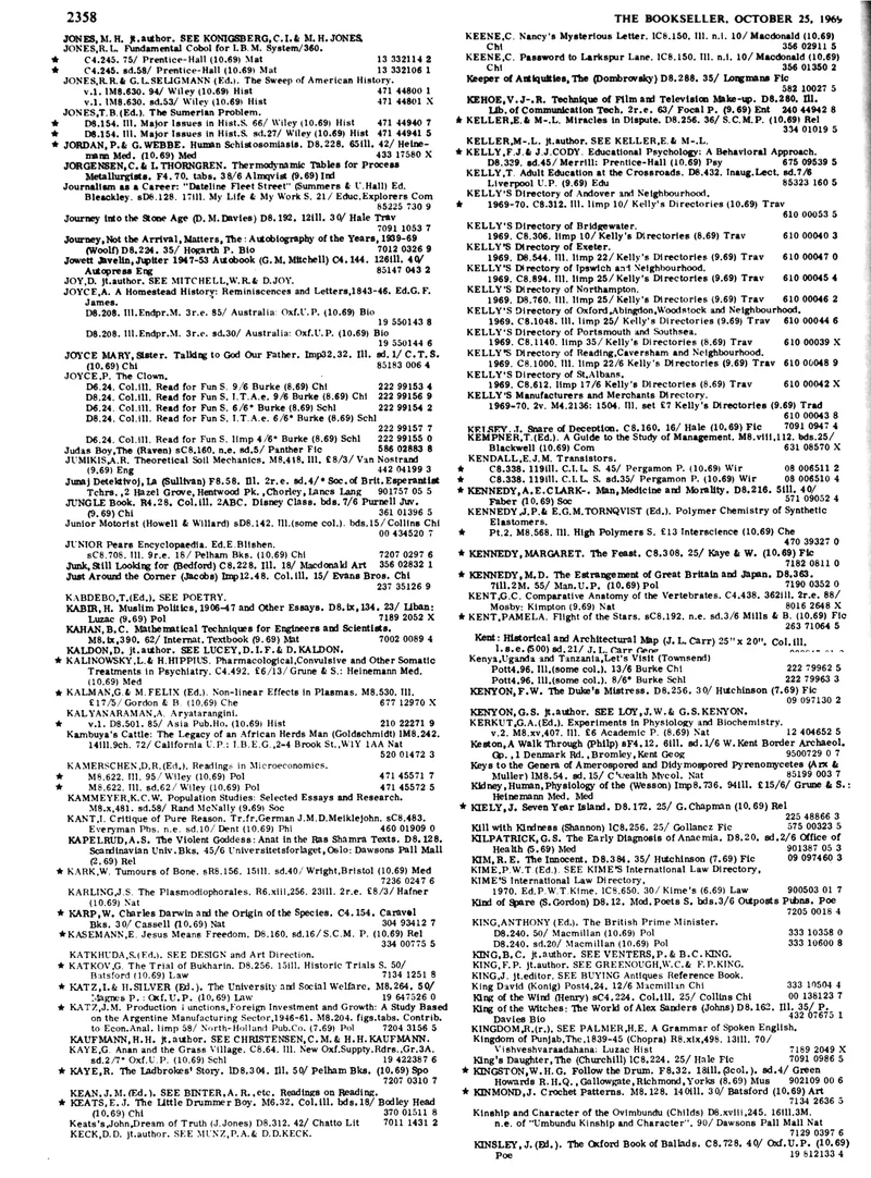 Publication listing for 'King of the Witches', The Bookseller, 25 October 1969