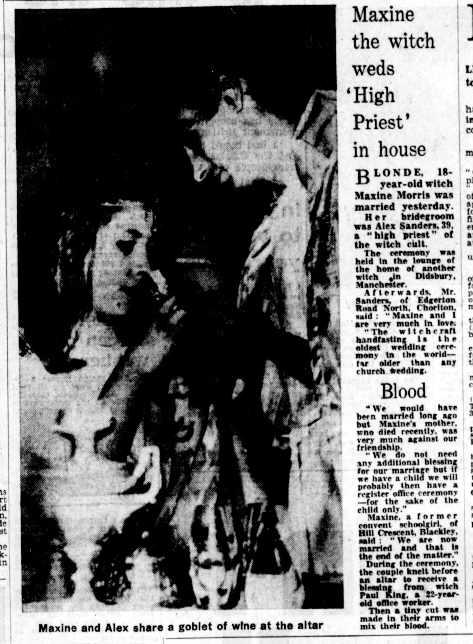 'Maxine the witch weds "High Priest" in house', Daily Express, 8 December 1965