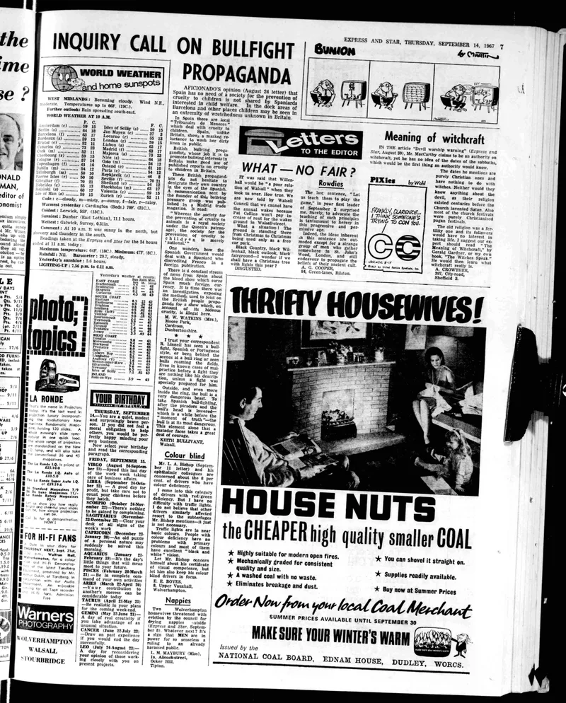 'Meaning of witchcraft', letter from Arnold Crowther, Wolverhampton Express and Star, 14 September 1967