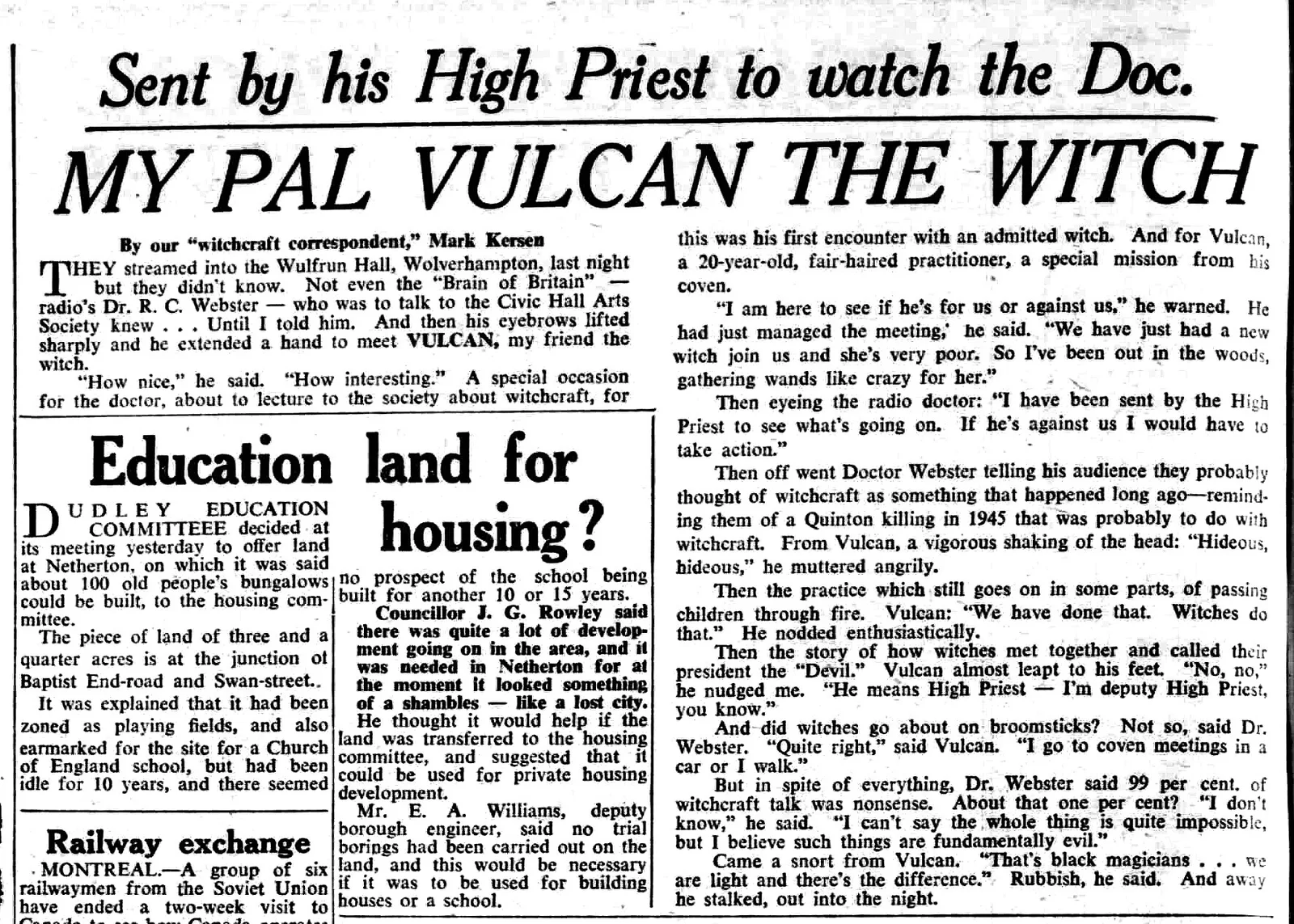 'My pal Vulcan the witch', Wolverhampton Express and Star, 3 April 1963