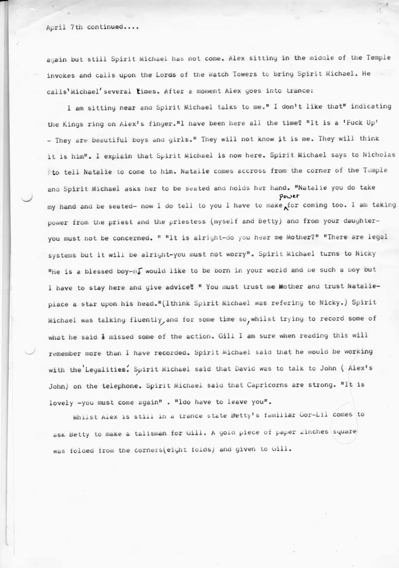 Notes on Alex in trance, April 6th & 7th 1982.