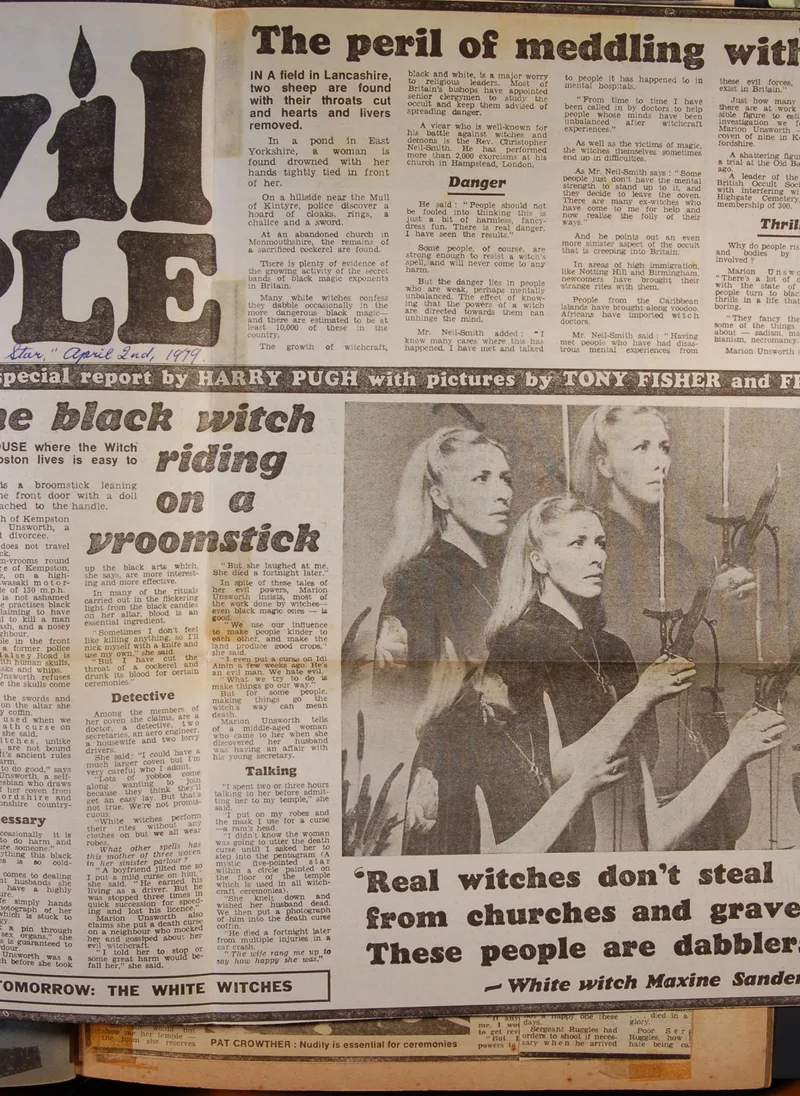 The black witch riding on a vroomstick - 1979 news article