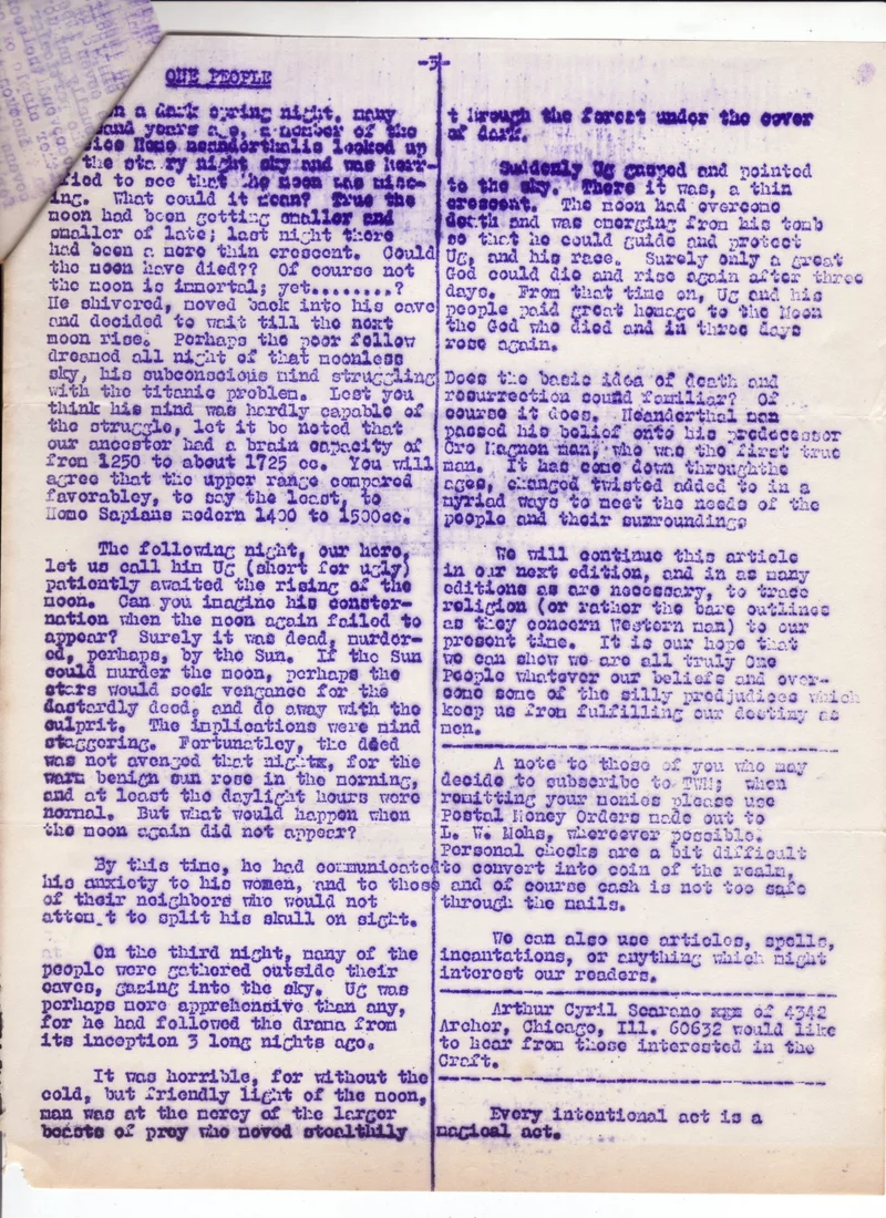 The Waxing Moon Newsletter Vol. II No. VII p1, 2 and 3.