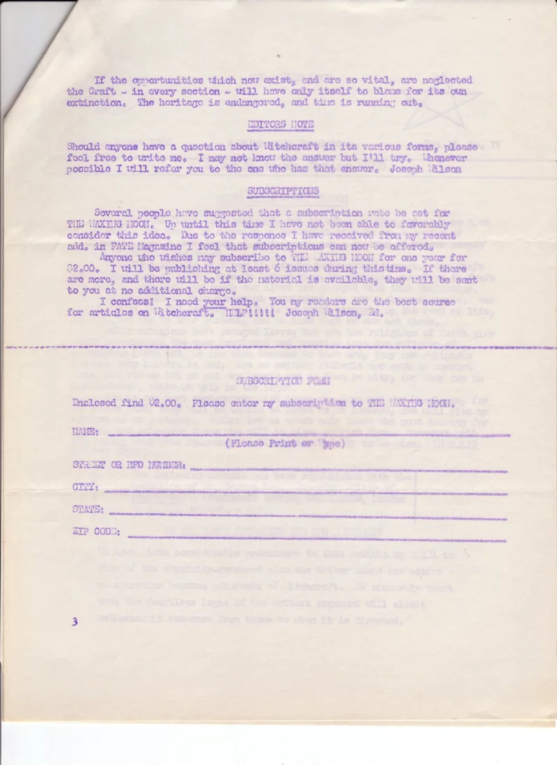 The Waxing Moon Newsletter Vol. II No. IV p1,2 and 3