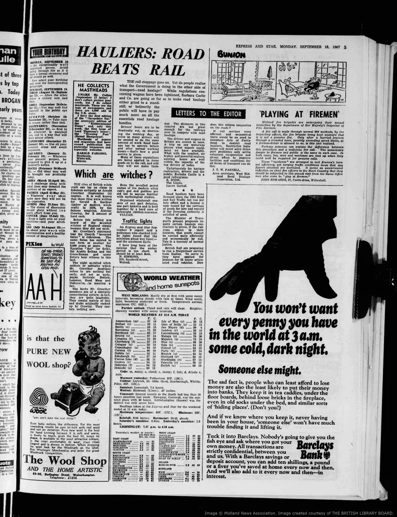 'Which are witches?', letter from Vulcan, Wolverhampton Express and Star, 18 September 1967