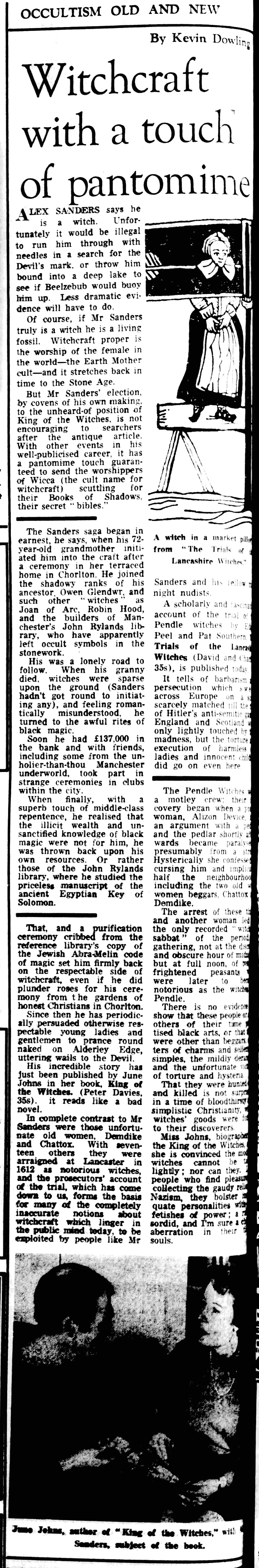 'Witchcraft with a touch of pantomime', Kevin Dowling, Manchester Evening News, 29 October 1969
