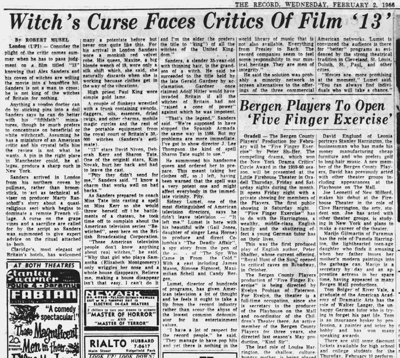 'Witch's Curse Faces Critics Of Film "13"', The Record, 2 February 1966