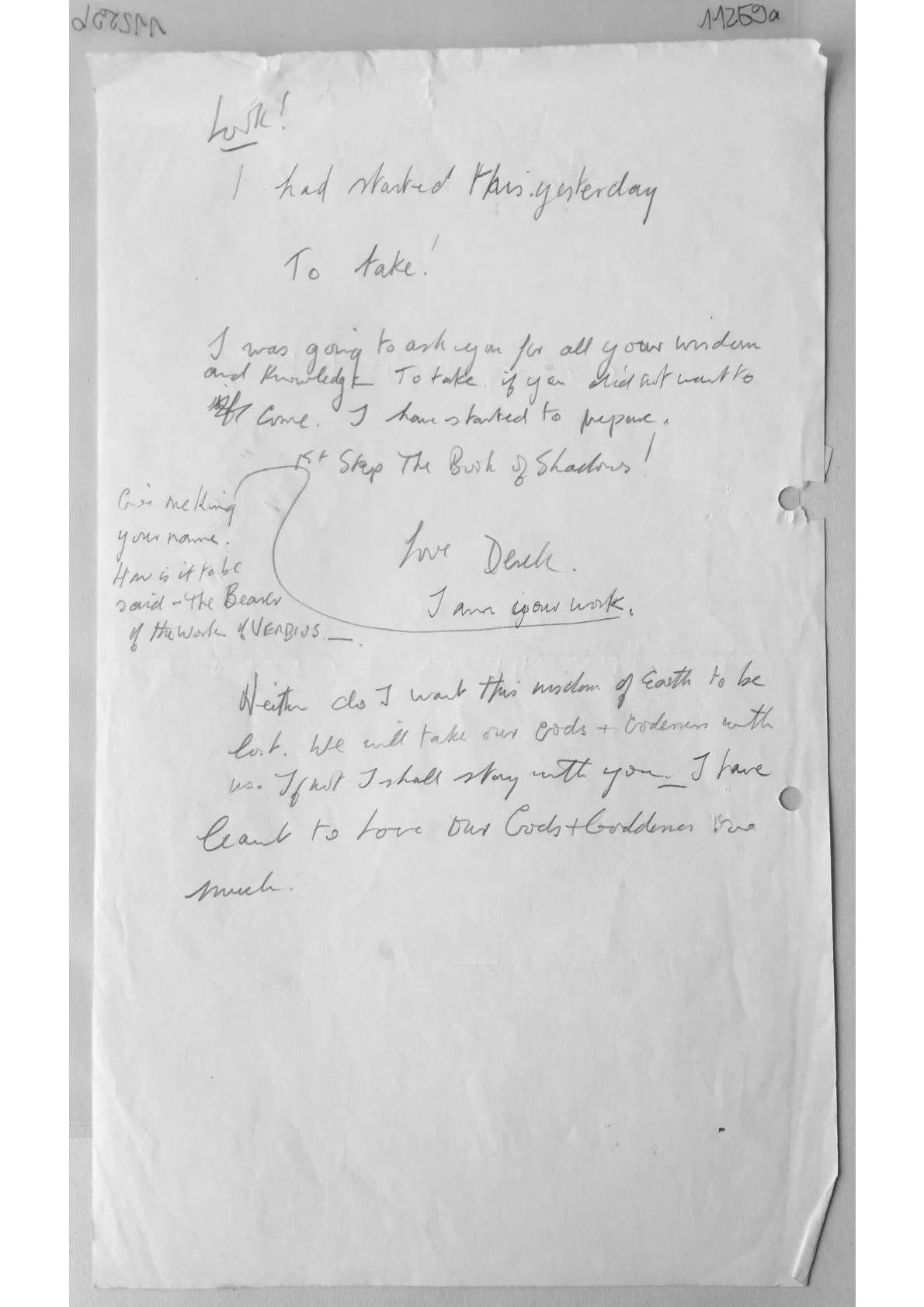 A personal letter written by Derek Taylor to Alex Sanders.